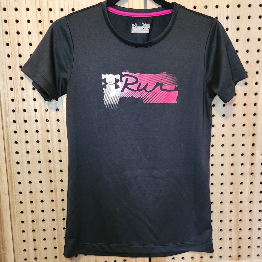 Under armor Shirt Womens XS Semi-fitted Heat Gear Polyester Running‎ Run Decal
